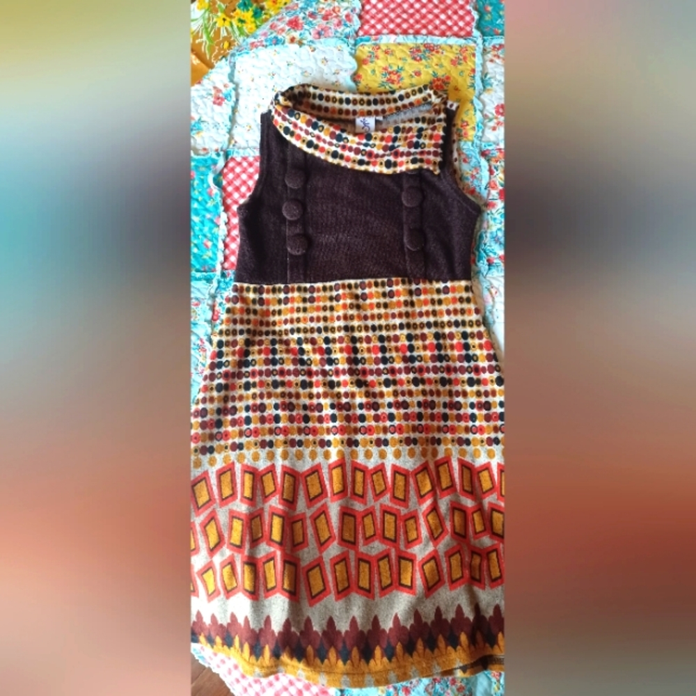 Vintage Ibiza Womens Retro Off Shoulder Brown Boho Hippie Dress M/L